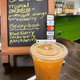 Get up juice made with strawberries, orange, ginger, and carrot Get up juice made with strawberries, orange, ginger, and carrot