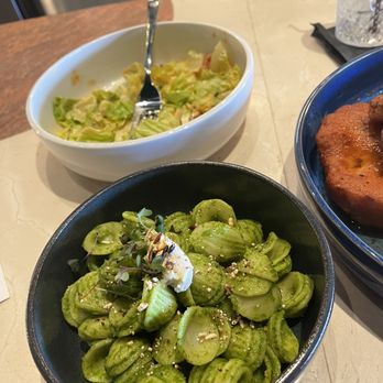 Late August - Food Selections: Cavatelli Pasta, LA BBQ Seafood, & Texas Caesar Salad - Southern Near Me - Houston, Texas