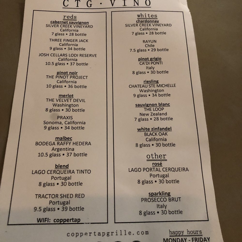 Copper Tap Grille - Drink menu - Seafood Near Me - Panama City, Florida Copper Tap Grille - Drink menu - Seafood Near Me - Panama City, Florida