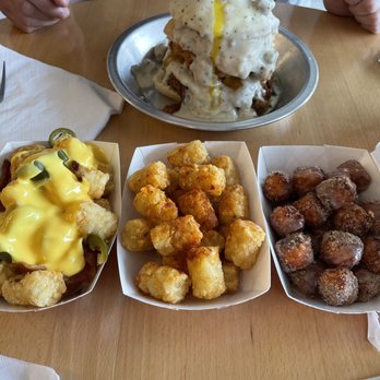 Butterlove Dinnerhouse - Left to right: loaded tots, Nashville tots, cinnamon sugar tots - Bars Near Me - Amarillo, Texas Butterlove Dinnerhouse - Left to right: loaded tots, Nashville tots, cinnamon sugar tots - Bars Near Me - Amarillo, Texas