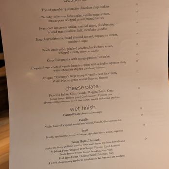 Foreign Cinema - Dessert menu - Breakfast & Brunch Near Me - San Francisco, California