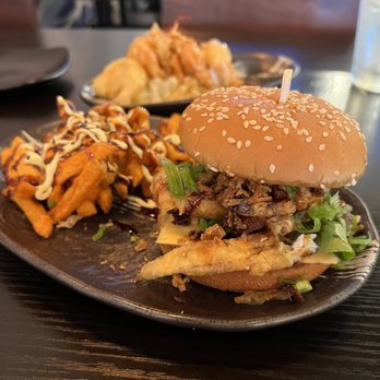 Kyushu Ramen Bar - Craburger - Soft Shell Crab Burger with Sweet Potato Fries - Ramen Near Me - Columbus, Ohio Kyushu Ramen Bar - Craburger - Soft Shell Crab Burger with Sweet Potato Fries - Ramen Near Me - Columbus, Ohio