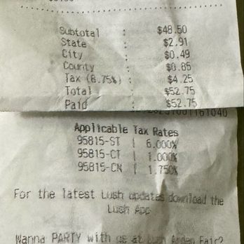Lush Fresh Handmade Cosmetics - 10/01/2025: My Lush purchase receipt. - Cosmetics & Beauty Supply Near Me - Sacramento, California Lush Fresh Handmade Cosmetics - 10/01/2025: My Lush purchase receipt. - Cosmetics & Beauty Supply Near Me - Sacramento, California