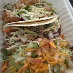 Shrimp taco, fish taco and beef taco.