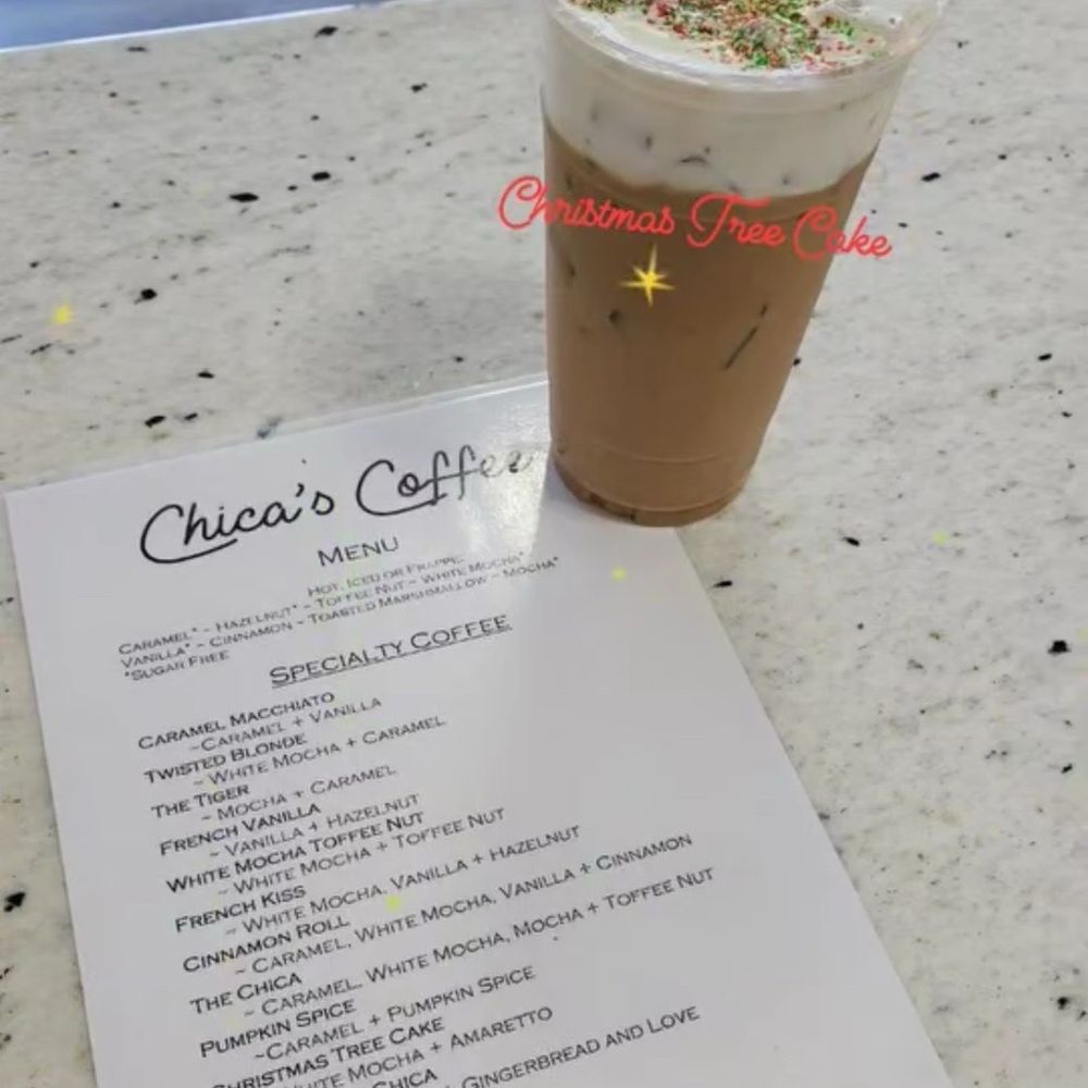Chica's Coffee Shop - Iced Christmas Tree Cake - Coffee & Tea Near Me - Trinity, Texas Chica's Coffee Shop - Iced Christmas Tree Cake - Coffee & Tea Near Me - Trinity, Texas