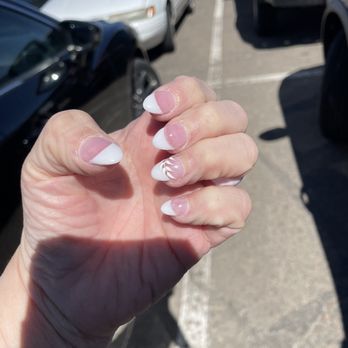 A2Z Nails Spa & Lashes - Pink and whites short almond - Nail Salons Near Me - Littleton, Colorado