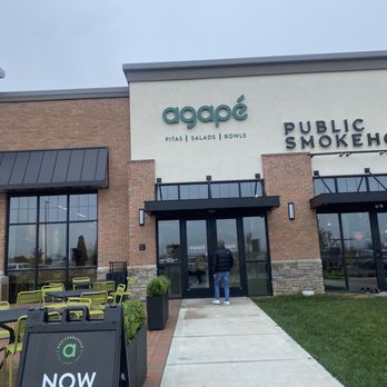 Agapé - Outside! Lots of seating, in between Tropical Smoothie and Public Smokehouse - Salad Near Me - Plain City, Ohio