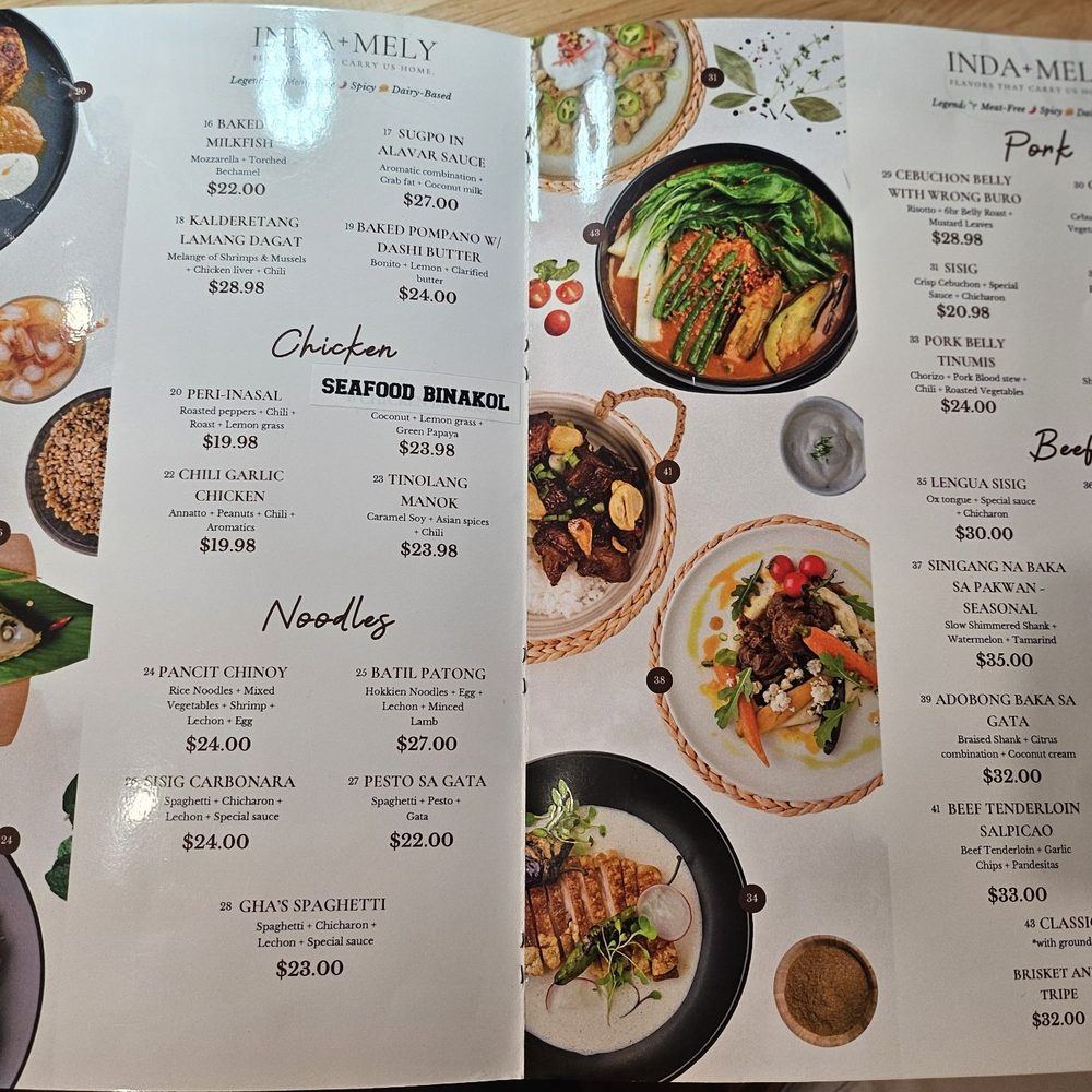 Inda + Mely - menu page - Filipino Near Me - San Bruno, California