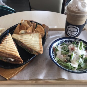 Manoa Bakery Cafe - Bulgogi Panini that came with freshly made potato chips and a side salad. Also pictured: Espresso Frappe - Coffee & Tea Near Me - Annandale, Virginia Manoa Bakery Cafe - Bulgogi Panini that came with freshly made potato chips and a side salad. Also pictured: Espresso Frappe - Coffee & Tea Near Me - Annandale, Virginia
