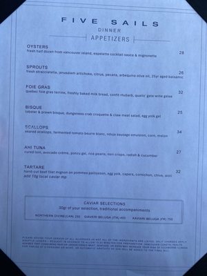 Menu photo 7 Five Sails Restaurant Vancouver, BC