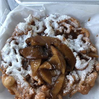 Funnel Cake Paradise - Powdered sugar funnel cake with apple cinnamon topping - Bakeries Near Me - Dallas, Texas