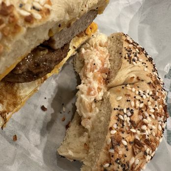 Bagel Bob’s - Half turkey sausage, egg and cheese Half lox cream cheese bagel (was suppose to be bagel and lox with cream cheese) - Bakeries Near Me - Houston, Texas Bagel Bob’s - Half turkey sausage, egg and cheese Half lox cream cheese bagel (was suppose to be bagel and lox with cream cheese) - Bakeries Near Me - Houston, Texas