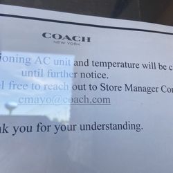 Coach Factory Store - Their slip of paper on the door