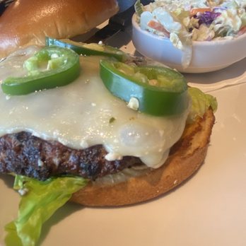 Thirsty Lion - Jalapeño burger with slaw side - American Near Me - The Colony, Texas Thirsty Lion - Jalapeño burger with slaw side - American Near Me - The Colony, Texas