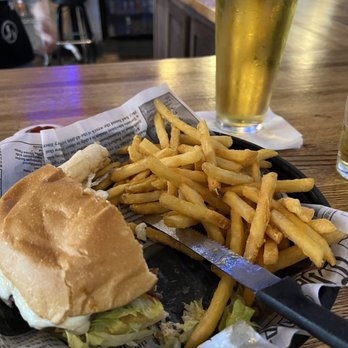9th Inning Brews and Bites - Mushroom and Swiss burger with a cold draft beer. - American Near Me - Amarillo, Texas