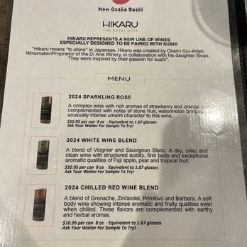 New Osaka Sushi - Sushi wine (by the can) menu at New Osaka Sushi in the Laguna Village Shopping Center in Sacramento. - Japanese Near Me - Sacramento, California New Osaka Sushi - Sushi wine (by the can) menu at New Osaka Sushi in the Laguna Village Shopping Center in Sacramento. - Japanese Near Me - Sacramento, California