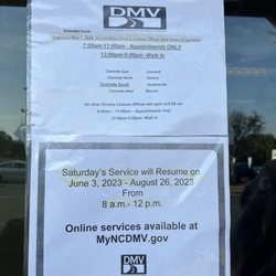 DMV - FYI regarding 5/1/2023 hours and upcoming summer Saturday hours.