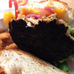 Charcoaled veggie burger - not exactly worth $7, is it. Charcoaled veggie burger - not exactly worth $7, is it.