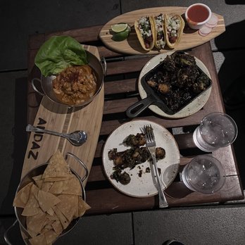 The Rooftop by STK - Appetizers: ceviche, short rib mini tacos, brussel sprouts. - Lounges Near Me - San Diego, California