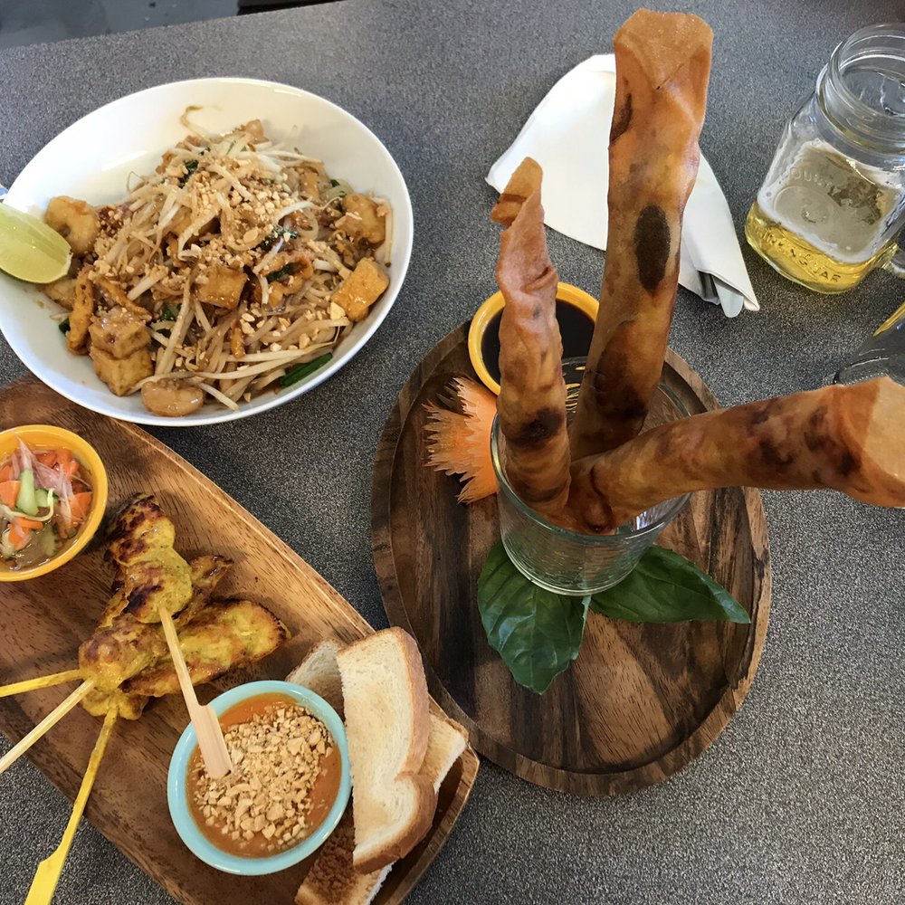 Mod's Thai House - Shrimp Pad Thai, Chicken Satay, and Crispy Duck Rolls--all delicious - Thai Near Me - Basalt, Colorado Mod's Thai House - Shrimp Pad Thai, Chicken Satay, and Crispy Duck Rolls--all delicious - Thai Near Me - Basalt, Colorado