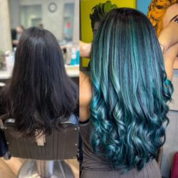 Hairform Studio - Blue green Teal balayage- picture Before colour and After