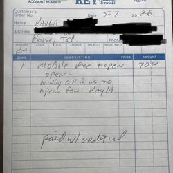 Anytime Lock & Key - Receipt