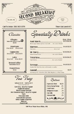 Menu photo 1 Second Breakfast Bistro & Tea House Blair, OK Menu photo 1 Second Breakfast Bistro & Tea House Blair, OK