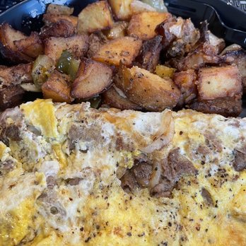 Mike Bs Cafe - Cheesesteak Omelet with Home Fries - Cafes Near Me - Atlantic City, New Jersey Mike Bs Cafe - Cheesesteak Omelet with Home Fries - Cafes Near Me - Atlantic City, New Jersey