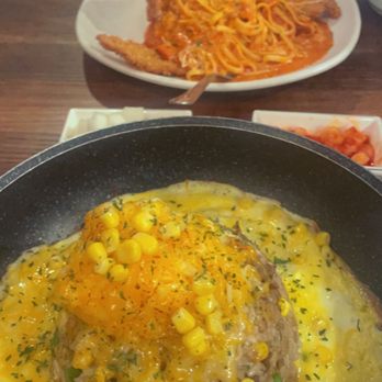Poetree Cafe - poetree pasta w/ donkutsu & beef ribeye egg corn fried rice - Korean Near Me - Suwanee, Georgia Poetree Cafe - poetree pasta w/ donkutsu & beef ribeye egg corn fried rice - Korean Near Me - Suwanee, Georgia