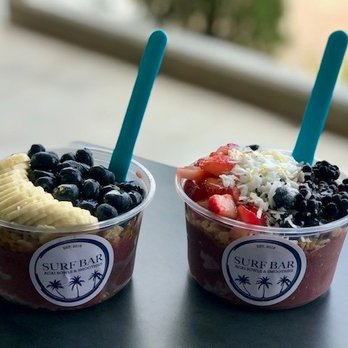 Surf Bar - L to R: Shaka (they forgot to put peanut butter on mine) and Very Berry - Juice Bars & Smoothies Near Me - Oklahoma City, Oklahoma Surf Bar - L to R: Shaka (they forgot to put peanut butter on mine) and Very Berry - Juice Bars & Smoothies Near Me - Oklahoma City, Oklahoma