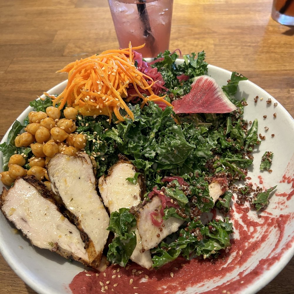 D'Jeet - Kale salad with grilled chickem - New American Near Me - Shrewsbury, New Jersey D'Jeet - Kale salad with grilled chickem - New American Near Me - Shrewsbury, New Jersey