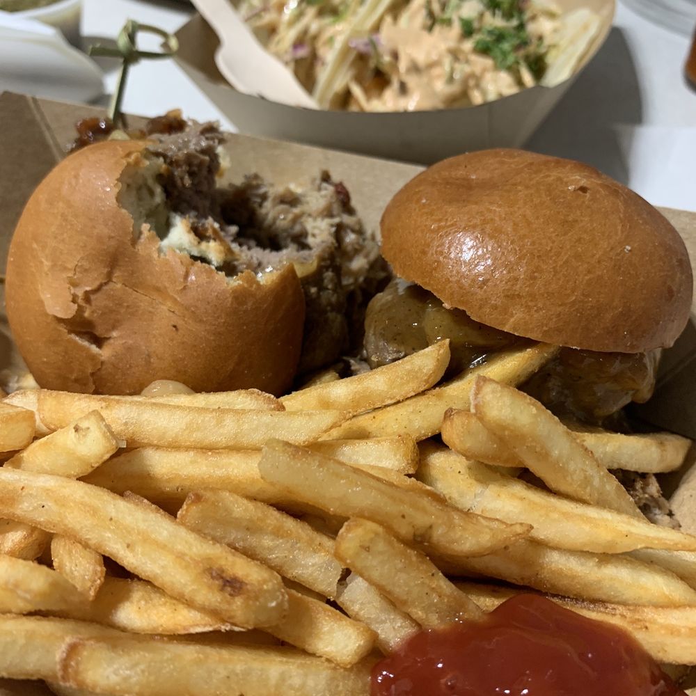 a hamburger and french fries