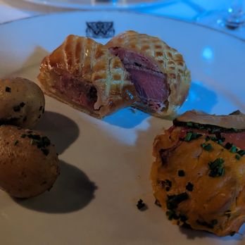 The Witchery By The Castle - Lamb Wellington with boiled potatoes and bland ratatouille - British Near Me - Edinburgh, EDH The Witchery By The Castle - Lamb Wellington with boiled potatoes and bland ratatouille - British Near Me - Edinburgh, EDH