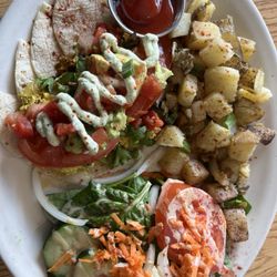 Migas with hashed potatoes