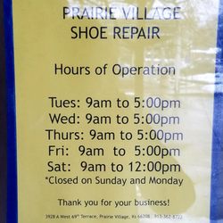 Prairie Village Shoe Repair - Cash or check only, no cards. Reasonable prices and semi-desirable location.