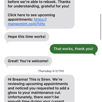 Siren - Text exchange with owner of salon - Hair Salons Near Me - Tulsa, Oklahoma