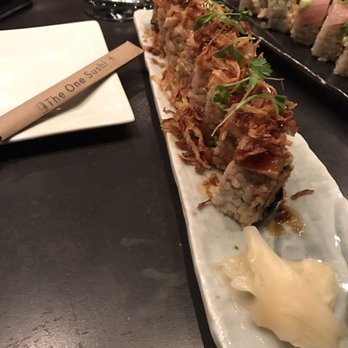 The One Sushi + - Twilight roll_ spicy tuna/ albacore , topped w/fresh albacore , crispy onions , micro greens, garlic ponzu, sriracha. $14 - Sushi Bars Near Me - Brookhaven, Georgia The One Sushi + - Twilight roll_ spicy tuna/ albacore , topped w/fresh albacore , crispy onions , micro greens, garlic ponzu, sriracha. $14 - Sushi Bars Near Me - Brookhaven, Georgia