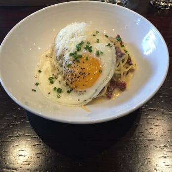 Juniper - Spaghetti carbonara with a fried egg. - Italian Near Me - Austin, Texas