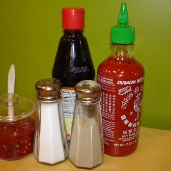 Pho Cafe - Asian condiments - Sambal Oelek (chili paste w/ the spoon), Hoisin Sauce, Sriracha.... - Vietnamese Near Me - Baton Rouge, Louisiana Pho Cafe - Asian condiments - Sambal Oelek (chili paste w/ the spoon), Hoisin Sauce, Sriracha.... - Vietnamese Near Me - Baton Rouge, Louisiana