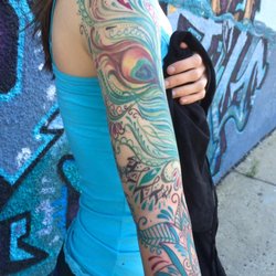 The Bee's Nest Tattoo And Art Studio - Steph @ The Bees Nest Tattoo. Peacock Sleave