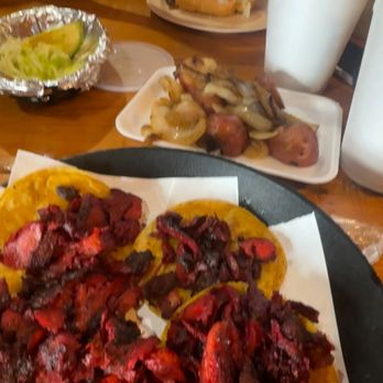 Tacos La Sultana - Tacos de Trompo (Pork) & side of grilled onions & baked potatoes - Tacos Near Me - Houston, Texas Tacos La Sultana - Tacos de Trompo (Pork) & side of grilled onions & baked potatoes - Tacos Near Me - Houston, Texas
