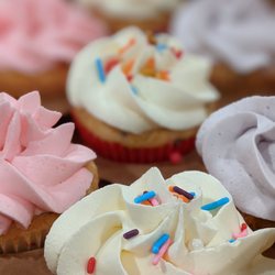 MAY's Bake Sale - Custom Order: Funfetti Cupcakes with Vanilla Buttercream Colored Pink and Purple