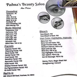Padma's Beauty Salon - Price List