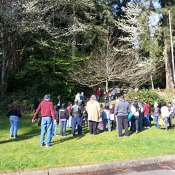 Holy Trinity Roman Catholic Church - Annual Easter Egg Hunt for 7-10+ years old in the forrest behind the Social Hall.  Kids are eager to start.