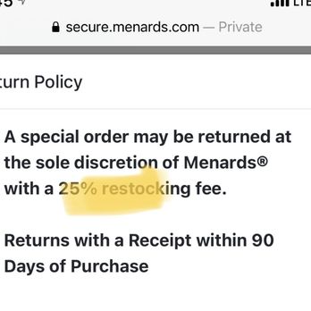 Menards - 'Special' Order Restocking Fee Policy. A special order is when an item isn't available in store. - Building Supplies Near Me - Chicago, Illinois Menards - 'Special' Order Restocking Fee Policy. A special order is when an item isn't available in store. - Building Supplies Near Me - Chicago, Illinois
