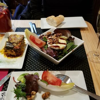 El Sur - Moussaka on the left, kinda like eggplant lasagna. So good! - Tapas Bars Near Me - Madrid, M