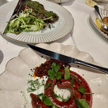 Augustine - Spiced Lamb Sausage with Minted Yogurt, Black Olives - Desserts Near Me - San Jose, California
