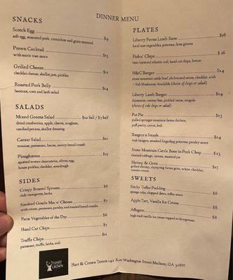 Menu photo 5 Hart & Crown Tavern Madison, GA
