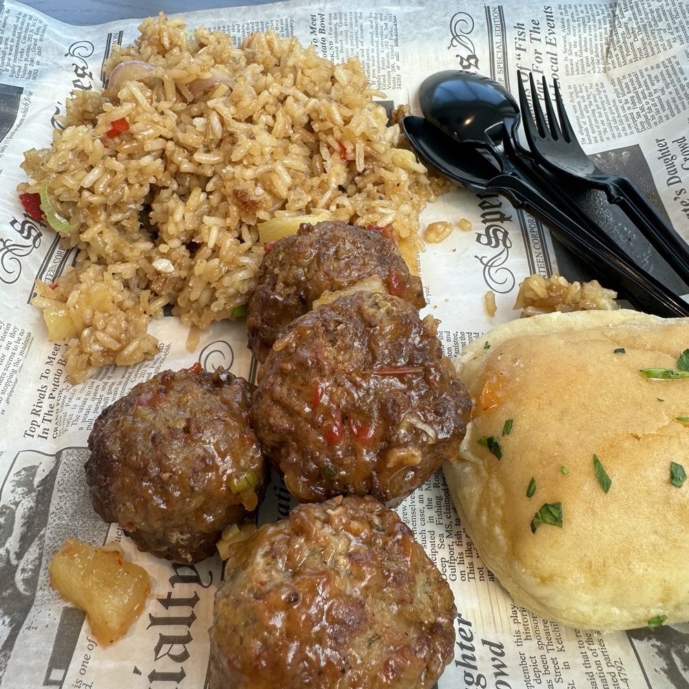 meatballs and rice with a roll meatballs and rice with a roll