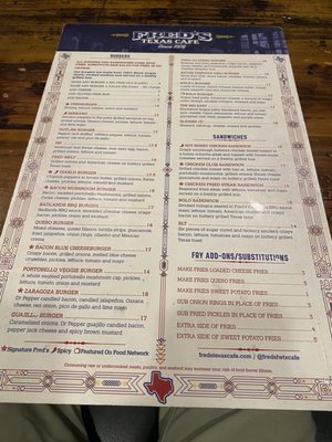 Menu photo 1 Freds Texas Cafe - Camp Bowie  Fort Worth, TX